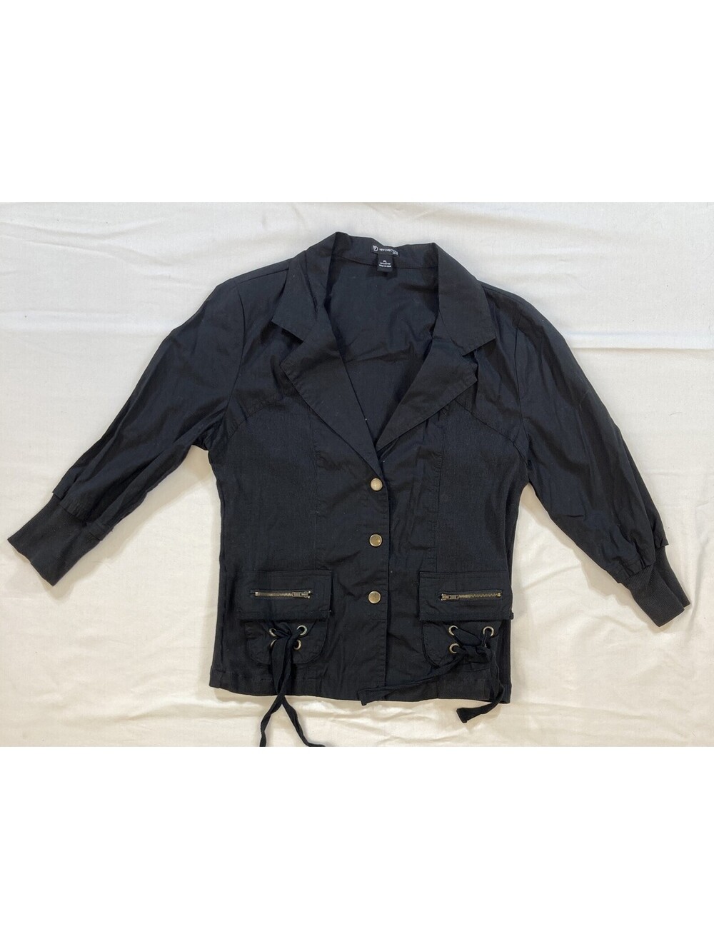 New Directions Petite Womens Large Black Collared Lightweight Snap Jacket EUC